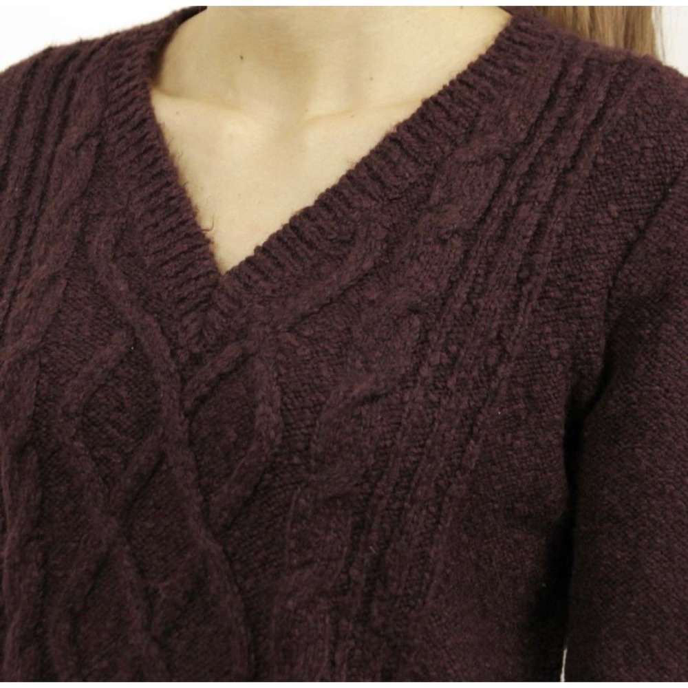 Abercrombie & Fitch Sz M Sweater Dress Cable Knit Maroon V Neck LS Fall‎ - Picture 9 of 12